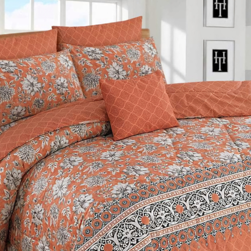Orange Floral Comforter Set - 7pc