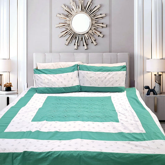Embreled Green Embroidery Patchwork Bedsheet