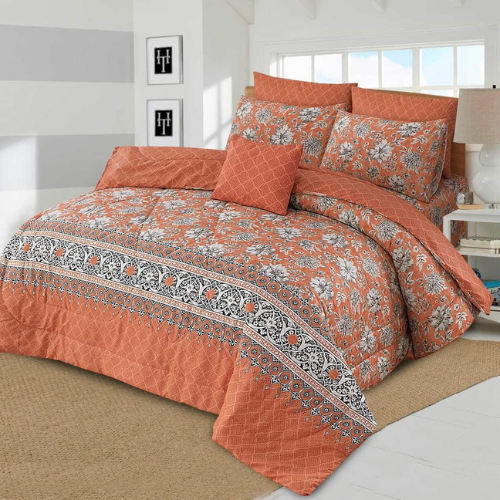 Orange Floral Comforter Set - 7pc